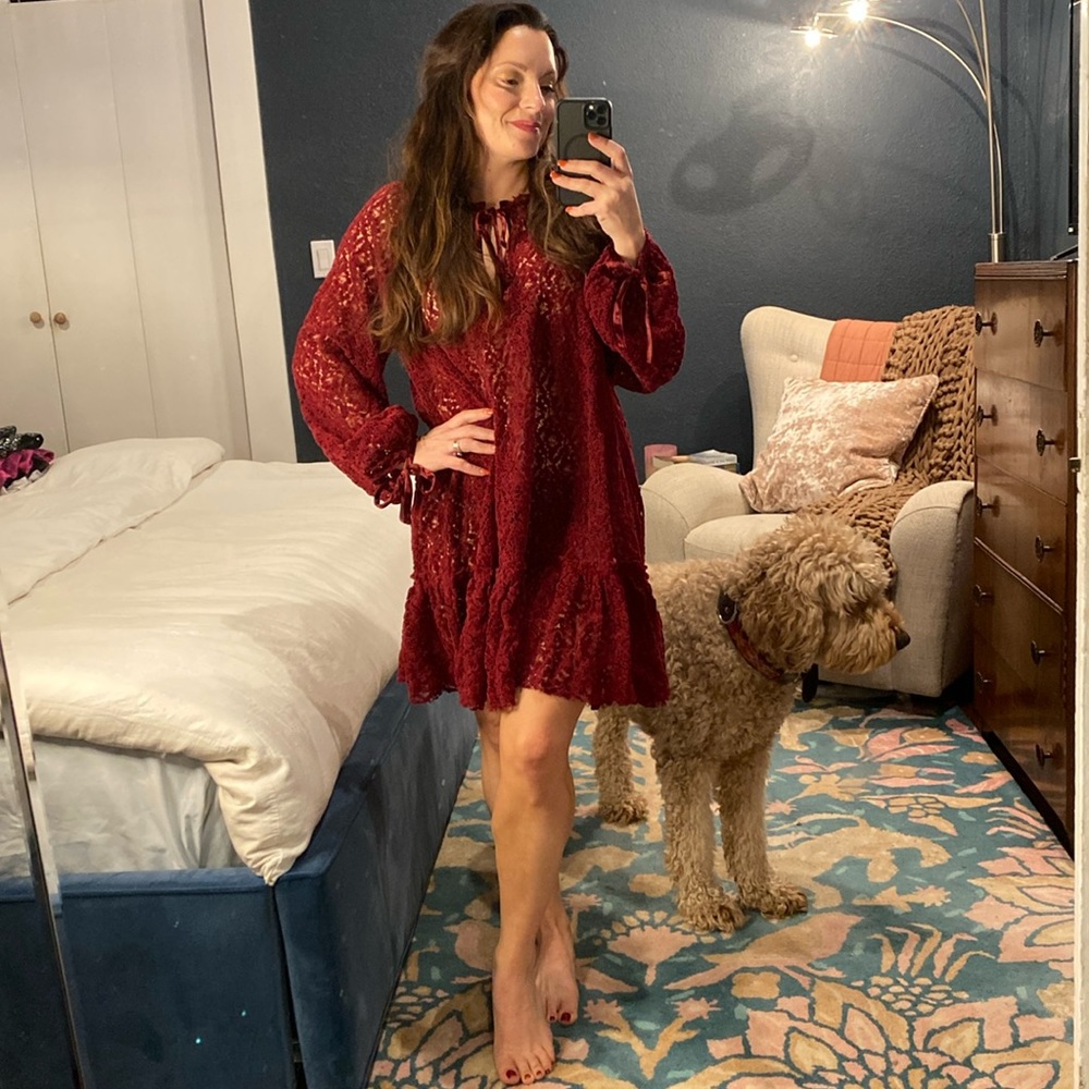 Free people velvet lace mini dress. S